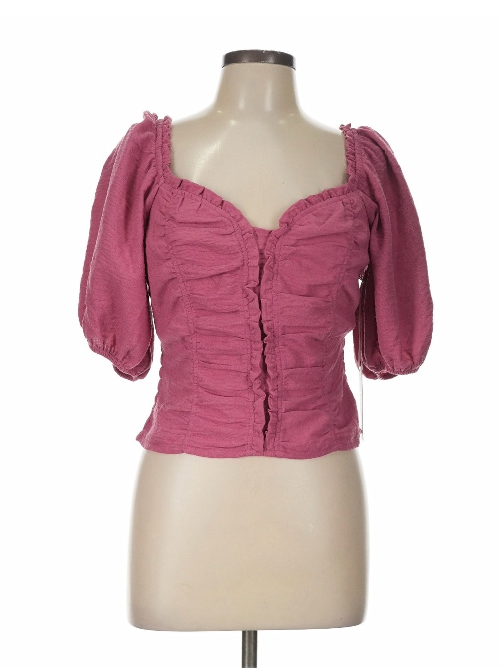 Sienna Sky Ruffled Puff-Sleeve Sweetheart Neck Top in Dusty Rose - Size L